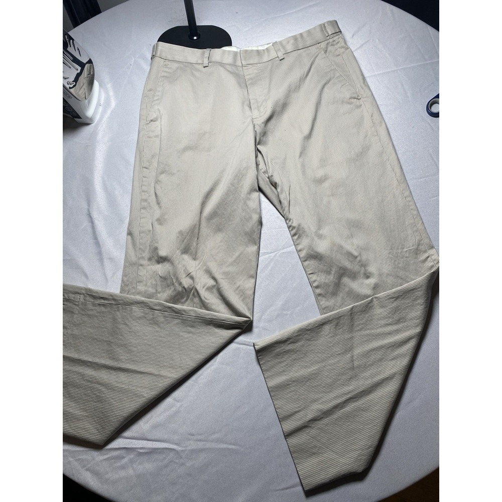 Express Design Studio Producer Pants Mens 34x30 Tan White Pinstripe Baggy